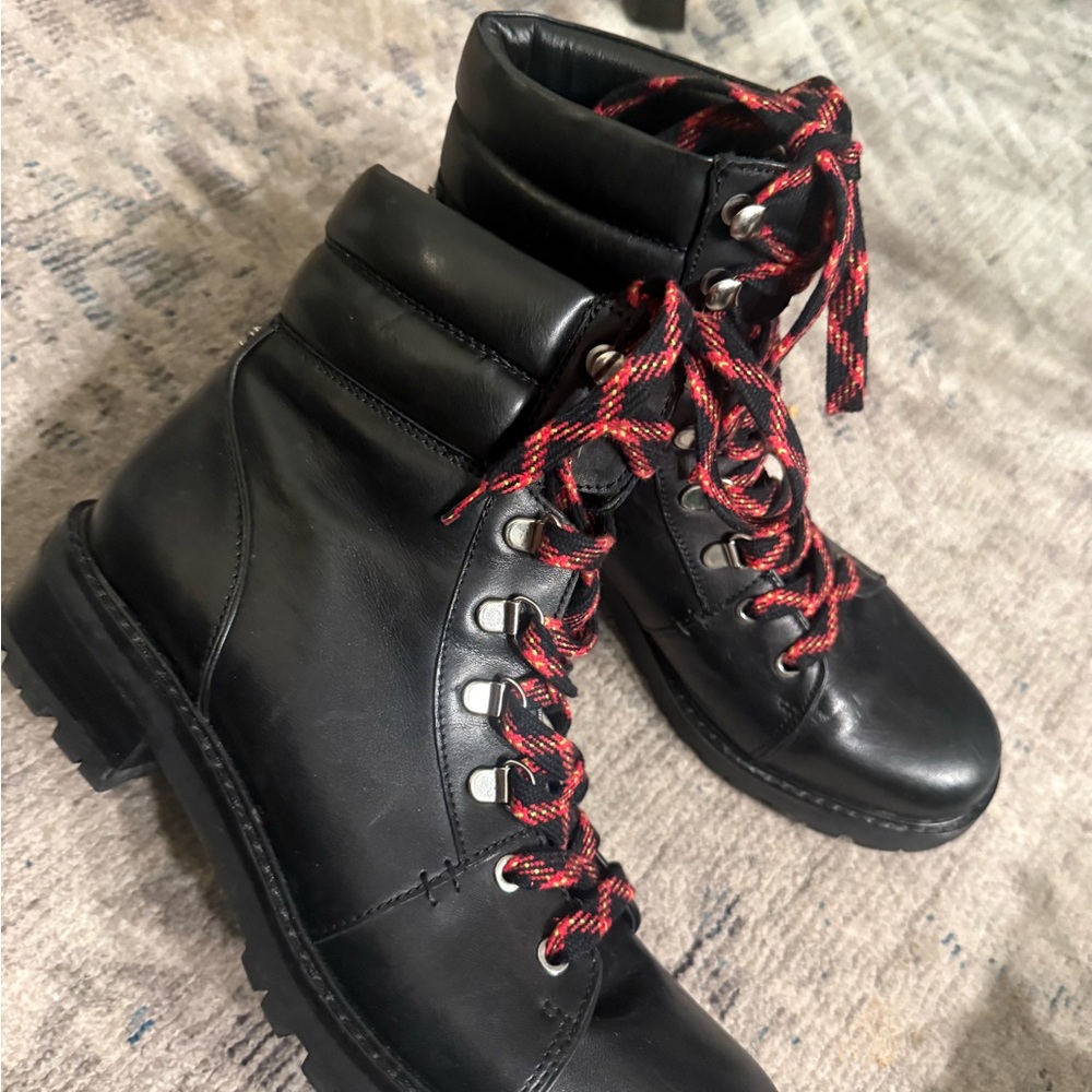Sam Edelman Black Combat Boots with Red Laces - Picture 5 of 16
